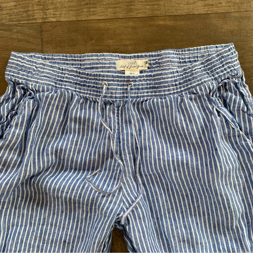 LOGG blue and white striped pinstripe linen pants